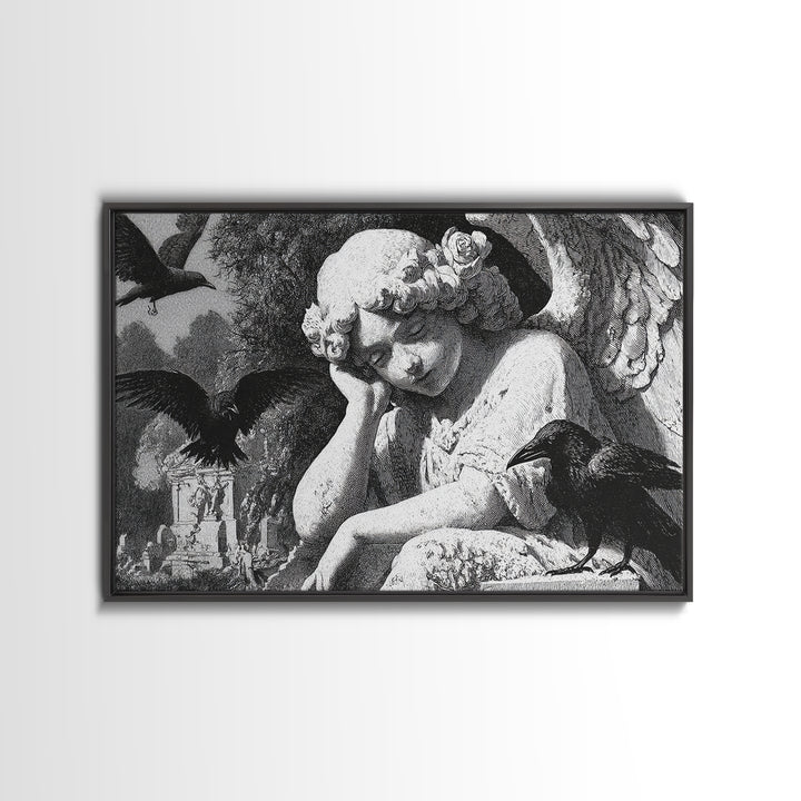 The Weeping Cemetery Angel, Victorian Macabre Art, Landscape Wall Art, Dark Fantasy Wall Art, Framed Canvas Print, Halloween Wall Art