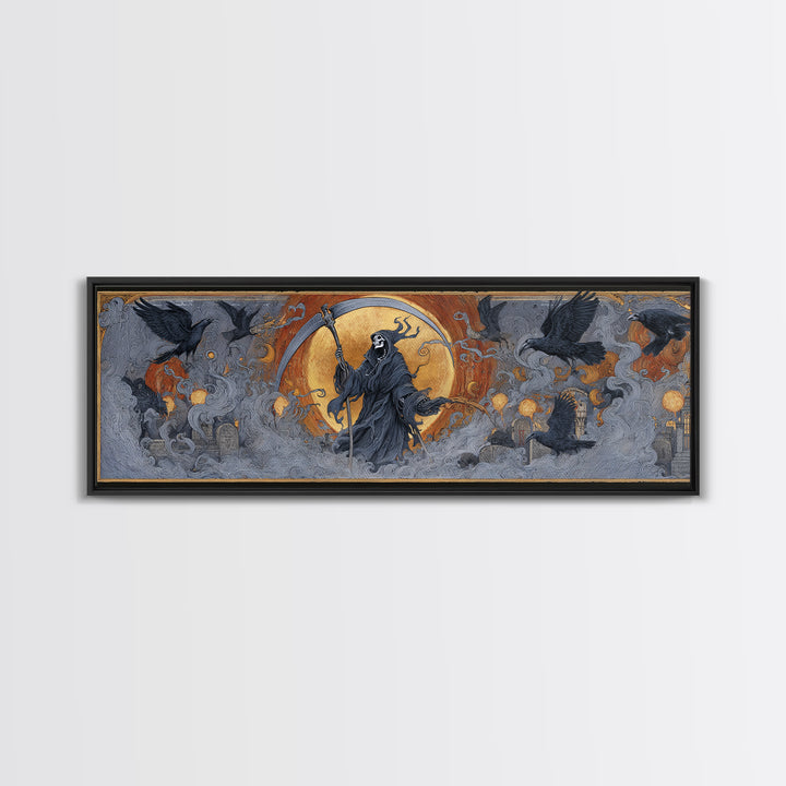 The Fog-Bound Reaper, Visionary Gothic Art, Extra Wide Wall Art, Dark Fantasy Wall Art, Framed Canvas Print, Halloween Wall Art