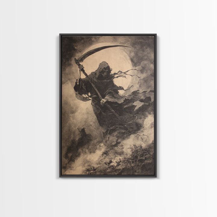 The Fog-Bound Reaper, Symbolist Dream Art, Vertical Wall Art, Dark Fantasy Wall Art, Canvas Print, Halloween Wall Art