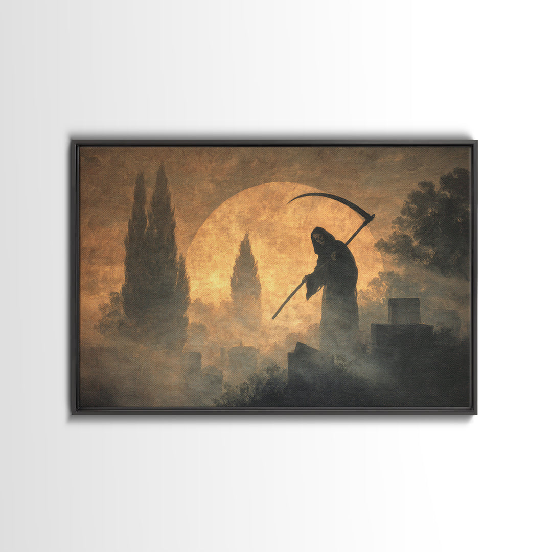 The Fog-Bound Reaper, Symbolist Gothic Landscape, Landscape Wall Art, Gothic Horror Wall Art, Framed Canvas Print, Halloween Wall Art