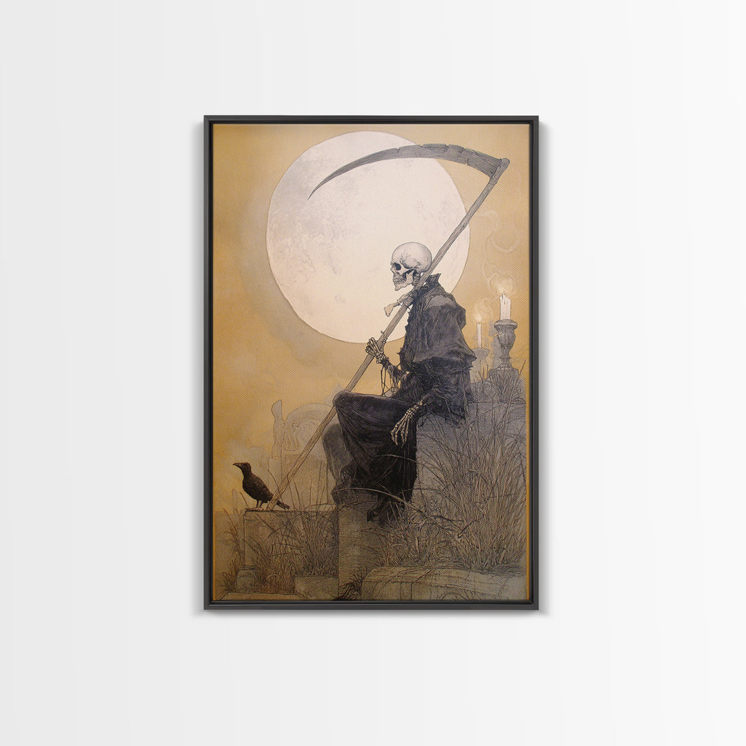 The Fog-Bound Reaper, Decadent Gothic Art, Vertical Wall Art, Dark Fantasy Wall Art, Canvas Print, Halloween Wall Art