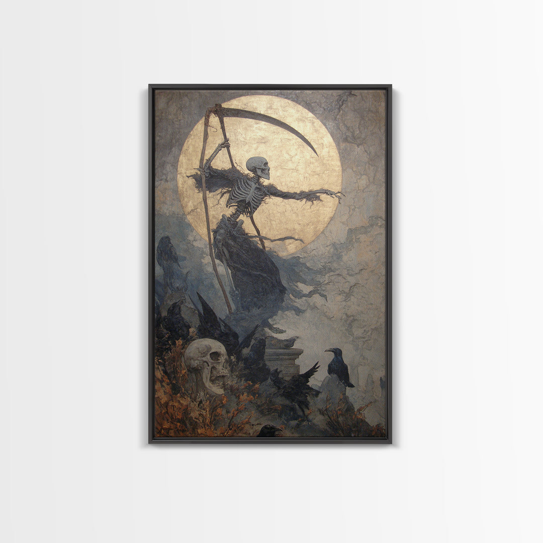 The Fog-Bound Reaper, Dark Symbolist Art, Vertical Wall Art, Dark Fantasy Wall Art, Framed Canvas Print, Halloween Wall Art