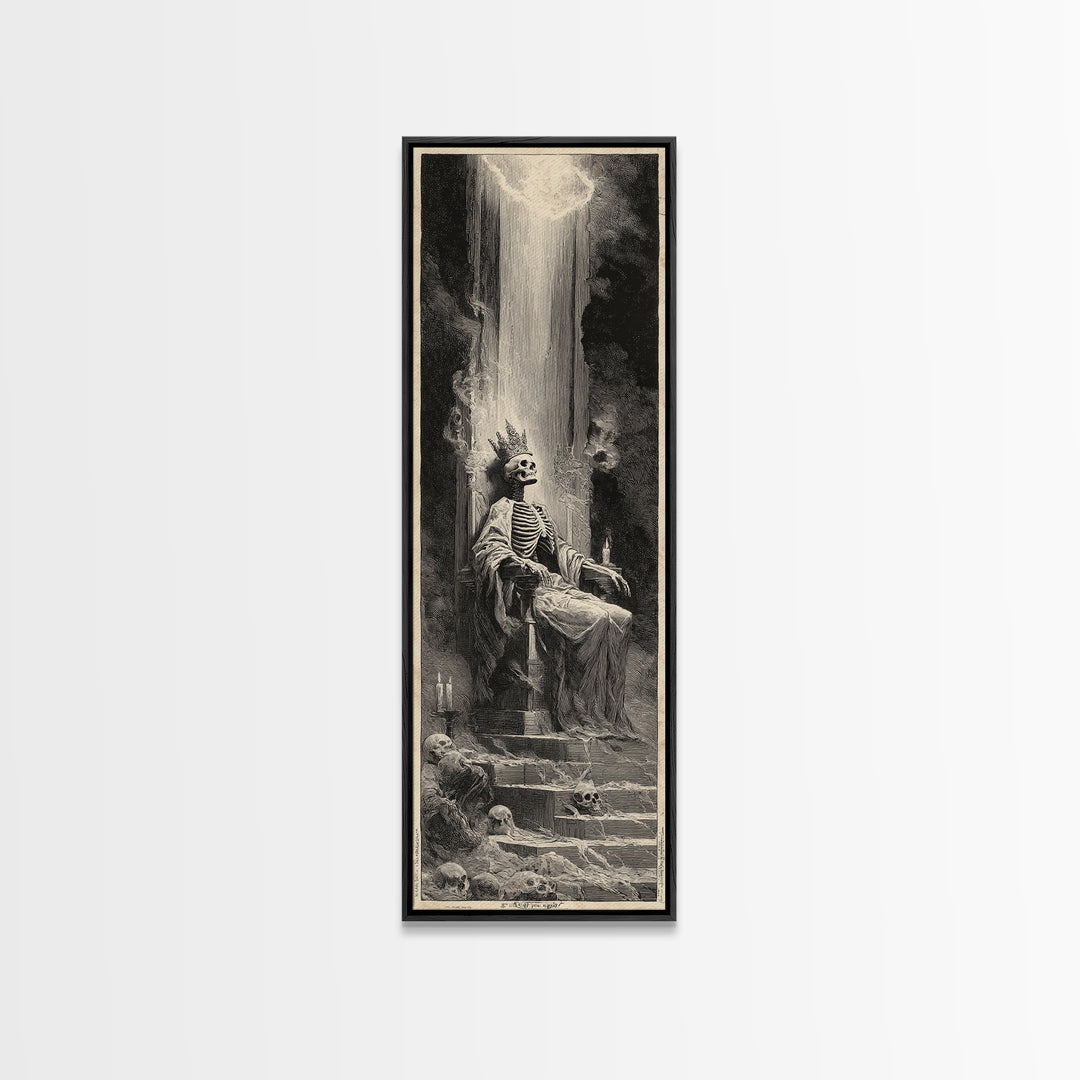 The Bone Queen, Gothic Engraving Art, Tall Narrow Wall Art, Dark Fantasy Wall Art, Framed Canvas Print, Halloween Wall Art