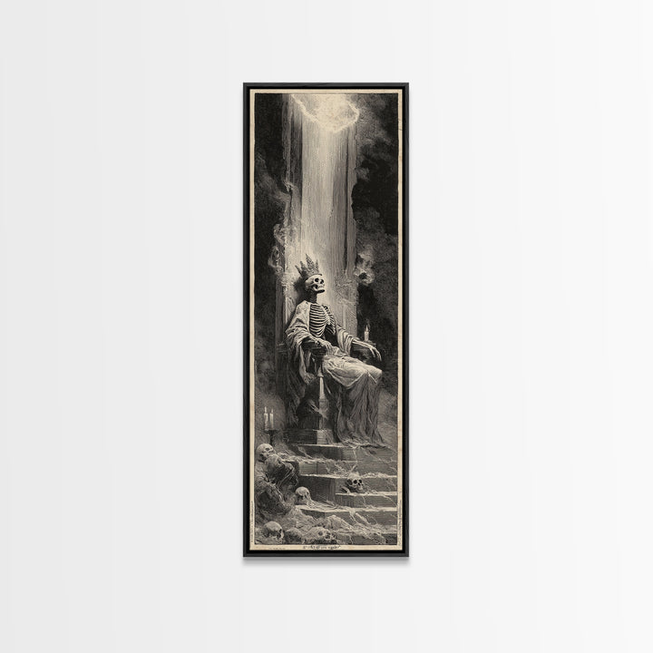 The Bone Queen, Gothic Engraving Art, Tall Narrow Wall Art, Dark Fantasy Wall Art, Framed Canvas Print, Halloween Wall Art