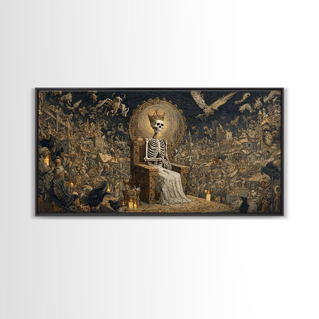 The Bone Queen, Northern Renaissance Horror, Wide Panoramic Art, Gothic Horror Wall Art, Framed Canvas Print, Halloween Wall Art