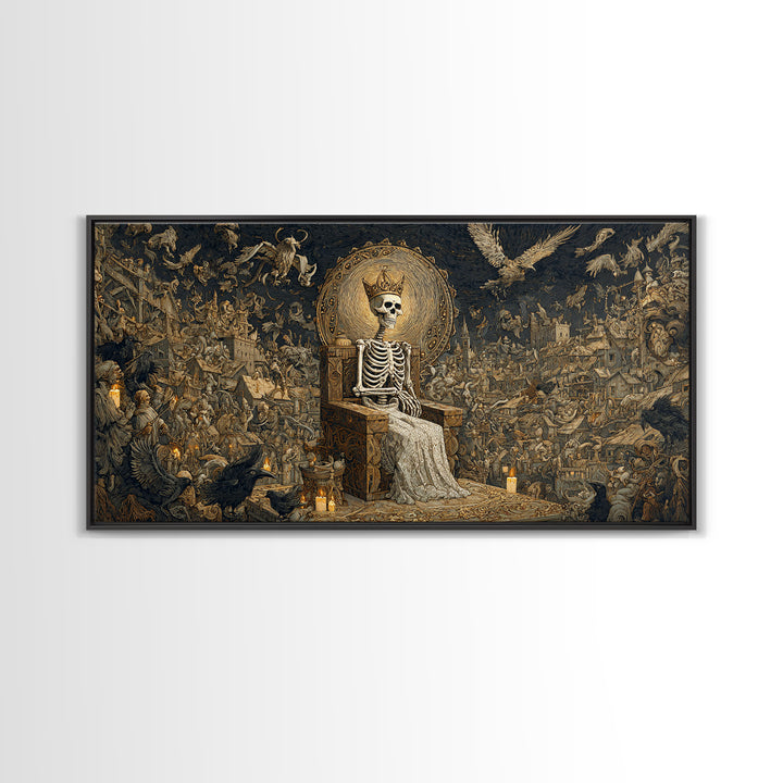 The Bone Queen, Northern Renaissance Horror, Wide Panoramic Art, Gothic Horror Wall Art, Framed Canvas Print, Halloween Wall Art