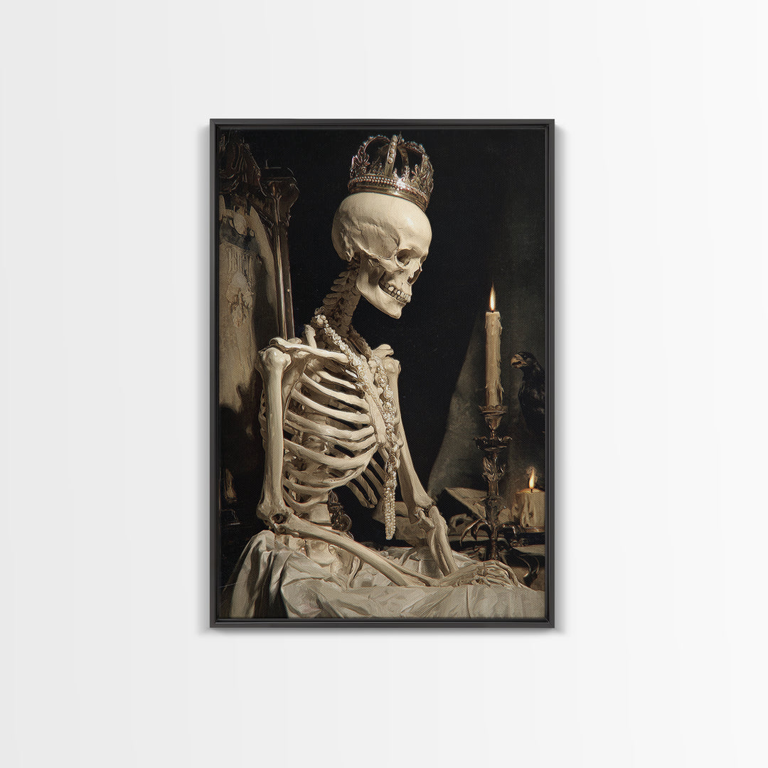 The Bone Queen, Dark Renaissance Art, Vertical Wall Art, Macabre Wall Art, Canvas Print, Halloween Wall Art