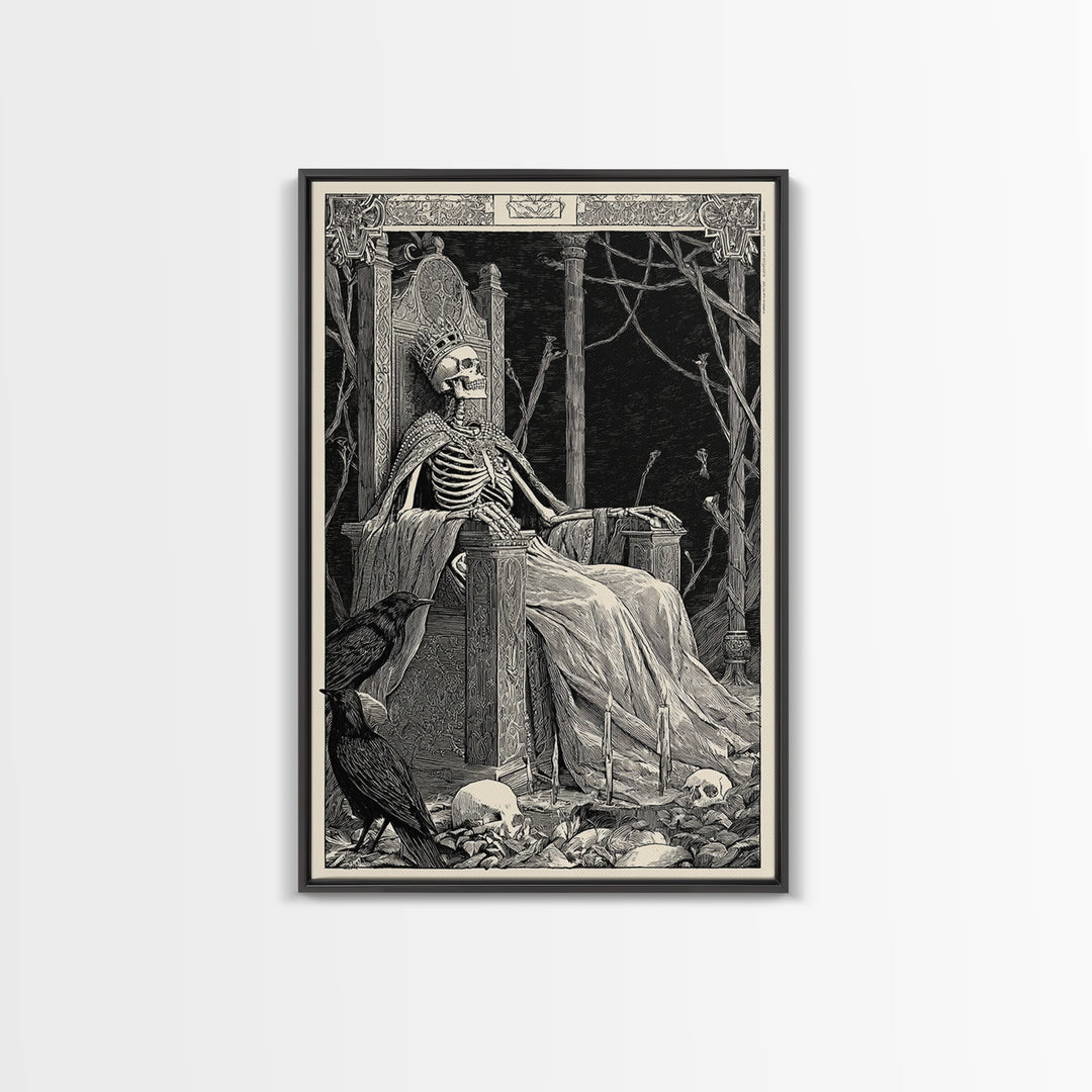 The Bone Queen, Renaissance Engraving Art, Vertical Wall Art, Macabre Wall Art, Canvas Print, Halloween Wall Art, Halloween Decor