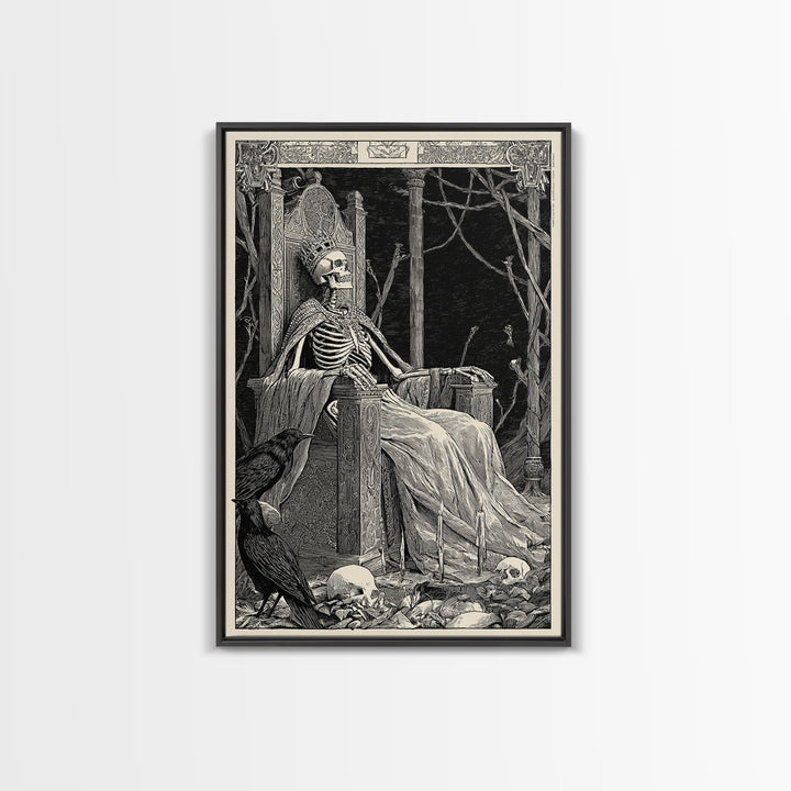 The Bone Queen, Renaissance Engraving Art, Vertical Wall Art, Macabre Wall Art, Canvas Print, Halloween Wall Art, Halloween Decor