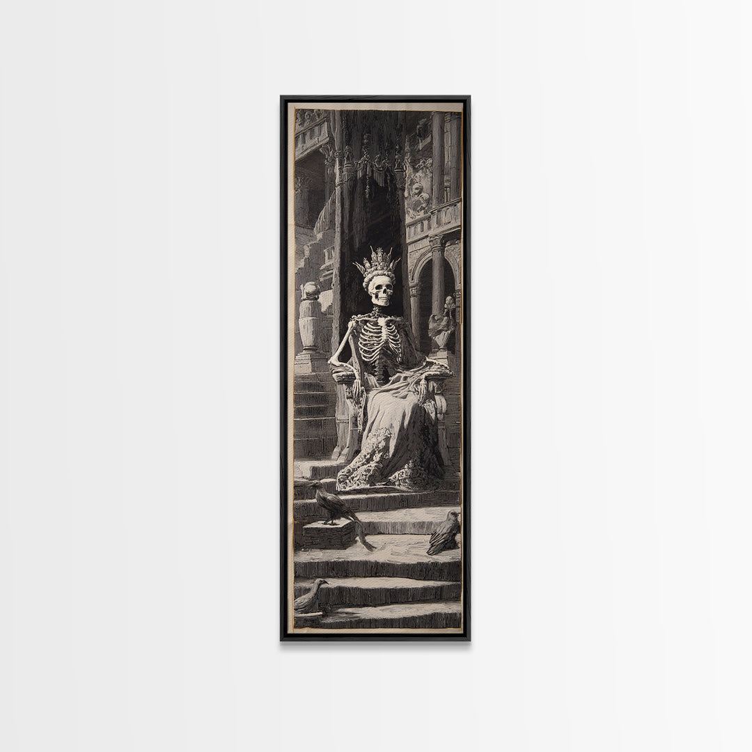 The Bone Queen, Architectural Etching Art, Tall Narrow Wall Art, Gothic Horror Wall Art, Canvas Print, Halloween Wall Art