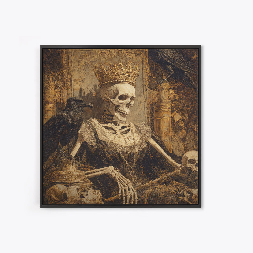 The Bone Queen, Symbolist Etching Art, Square Wall Art, Dark Fantasy Wall Art, Canvas Print, Halloween Wall Art, Horror Wall Art