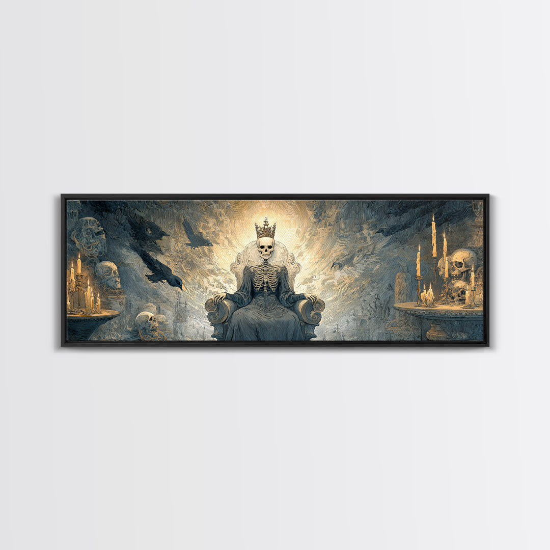 The Bone Queen, Expressionist Nightmare Art, Extra Wide Wall Art, Dark Halloween Decor, Framed Canvas Print, Halloween Wall Art