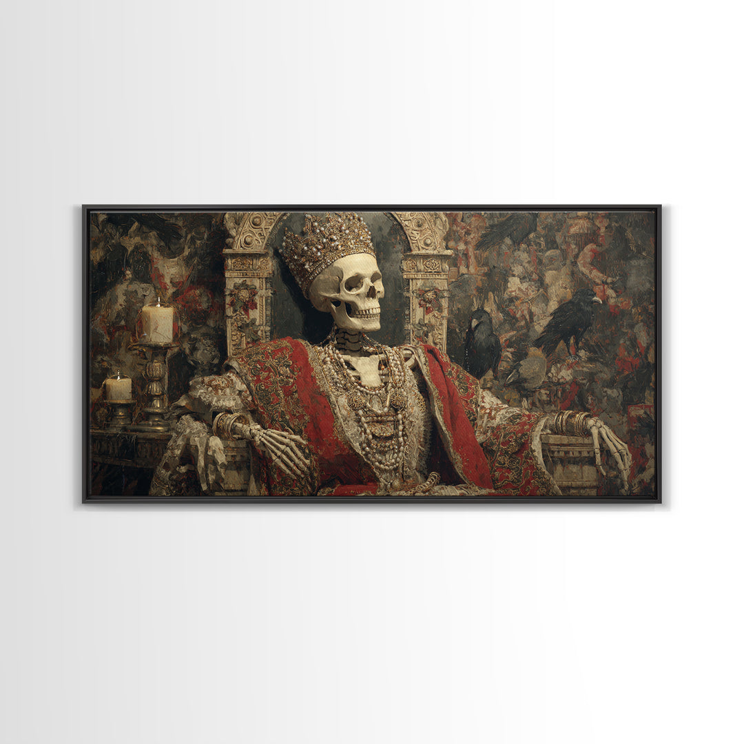 The Bone Queen, Grotesque Carnival Art, Wide Panoramic Art, Gothic Horror Wall Art, Framed Canvas Print, Halloween Wall Art