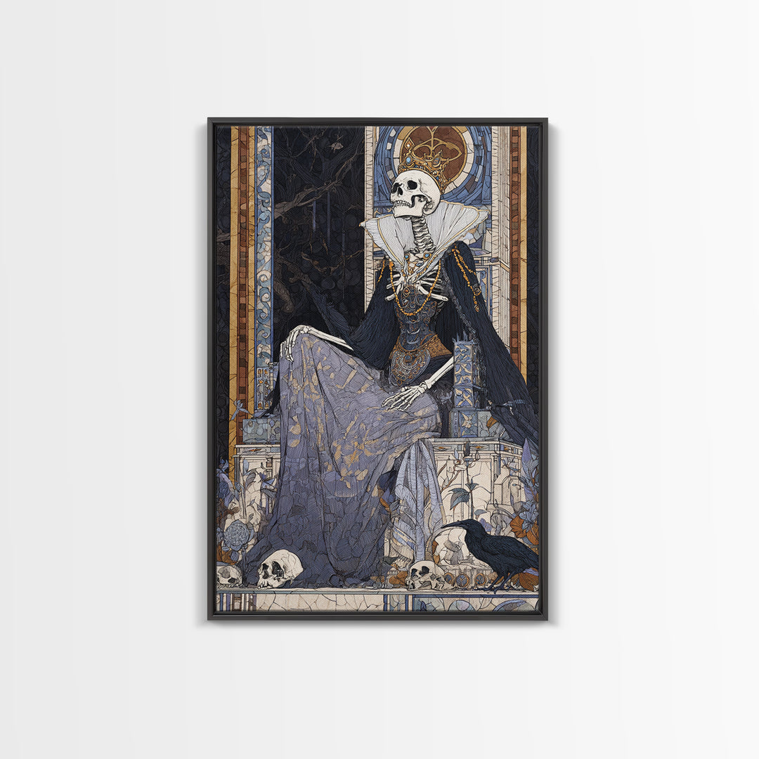 The Bone Queen, Stained Glass Gothic Art, Vertical Wall Art, Macabre Wall Art, Canvas Print, Halloween Wall Art, Statement Wall Art