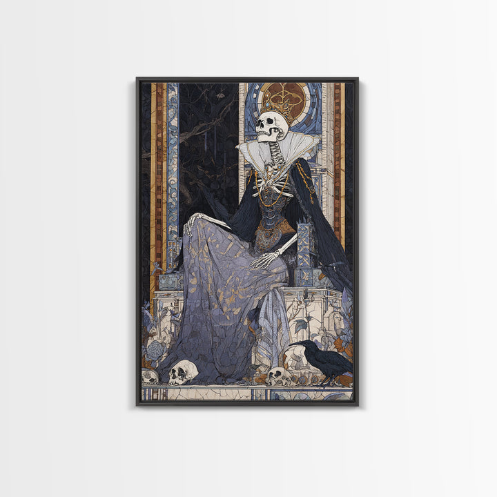 The Bone Queen, Stained Glass Gothic Art, Vertical Wall Art, Macabre Wall Art, Canvas Print, Halloween Wall Art, Statement Wall Art