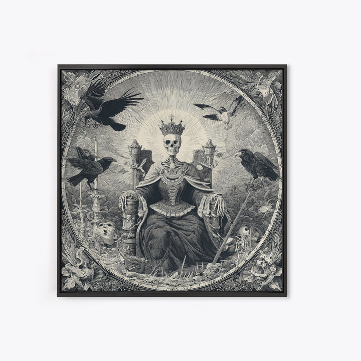 The Bone Queen, Macabre Folk Print Art, Square Wall Art, Dark Halloween Decor, Framed Canvas Print, Halloween Wall Art