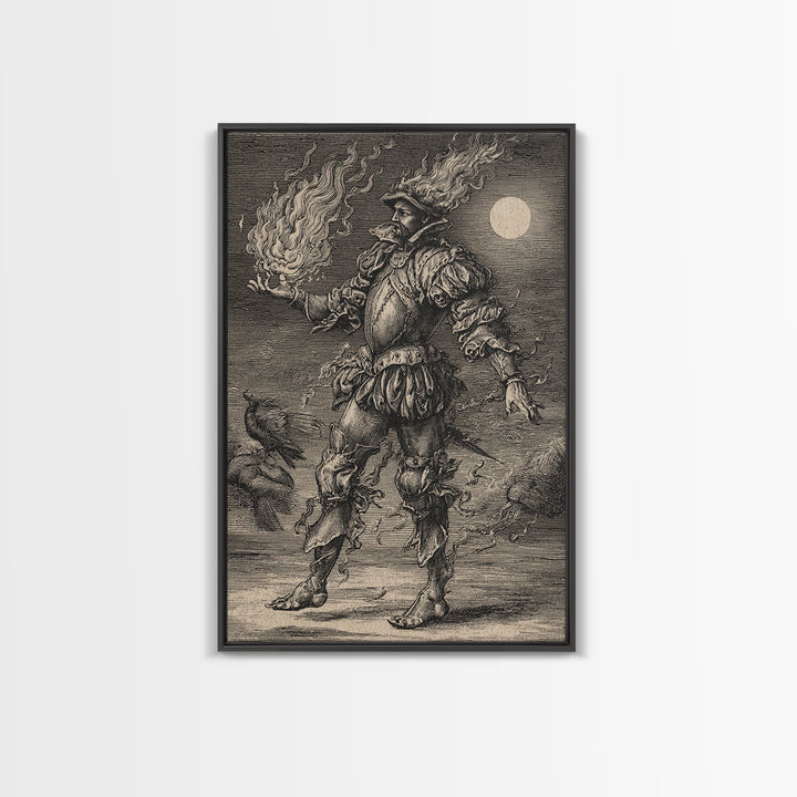 The Candlewax Man, Renaissance Engraving Art, Vertical Wall Art, Gothic Horror Wall Art, Framed Canvas Print, Halloween Wall Art