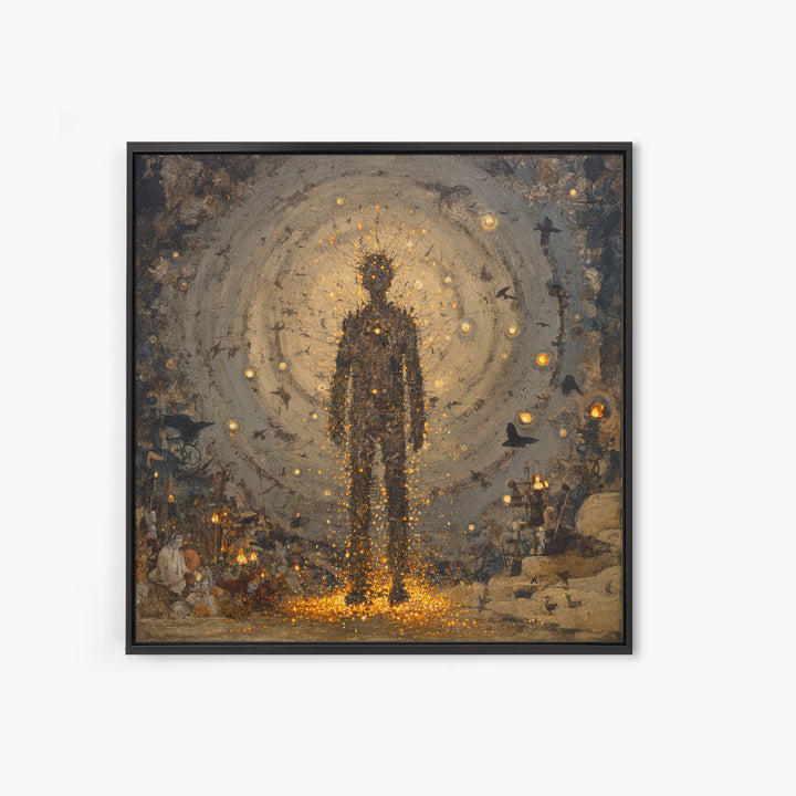 The Candlewax Man, Symbolist Dream Art, Square Wall Art, Dark Fantasy Wall Art, Framed Canvas Print, Halloween Wall Art
