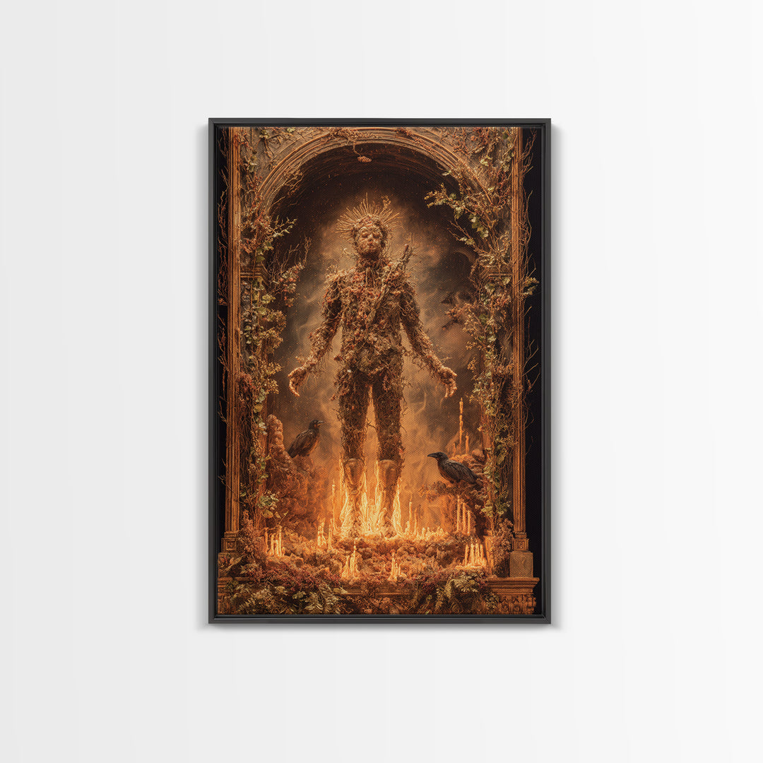 The Candlewax Man, Ornate Symbolist Art, Vertical Wall Art, Dark Halloween Decor, Framed Canvas Print, Halloween Wall Art