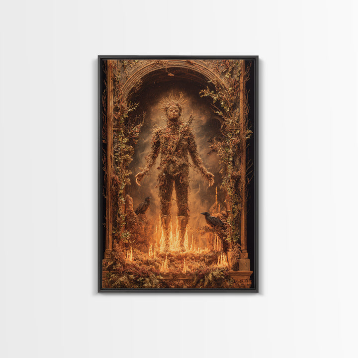 The Candlewax Man, Ornate Symbolist Art, Vertical Wall Art, Dark Halloween Decor, Framed Canvas Print, Halloween Wall Art