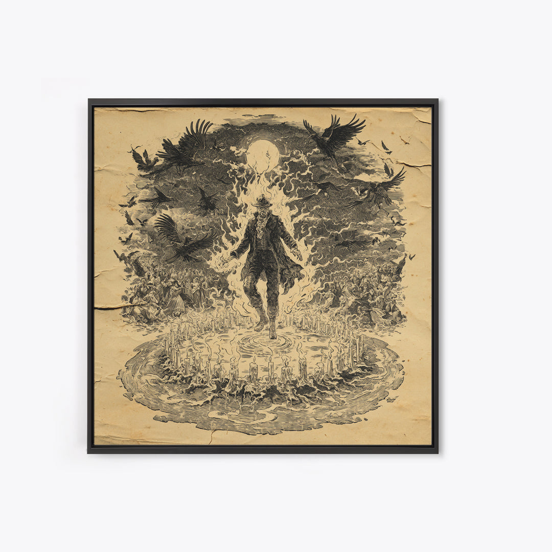 The Candlewax Man, Symbolist Etching Art, Square Wall Art, Dark Fantasy Wall Art, Framed Canvas Print, Halloween Wall Art