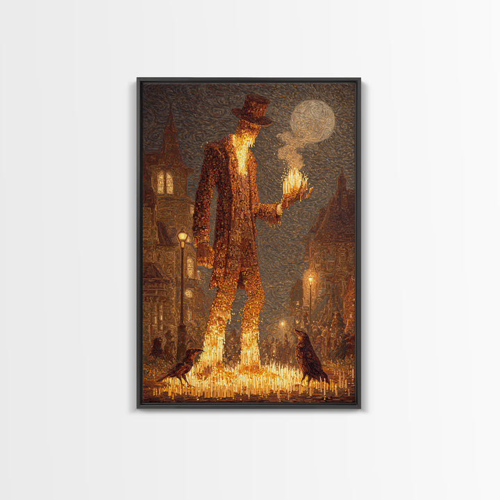 The Candlewax Man, Expressionist Gothic Art, Vertical Wall Art, Dark Halloween Decor, Framed Canvas Print, Halloween Wall Art