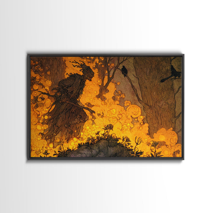 The Candlewax Man, Gothic Storybook Art, Landscape Wall Art, Dark Fantasy Wall Art, Framed Canvas Print, Halloween Wall Art