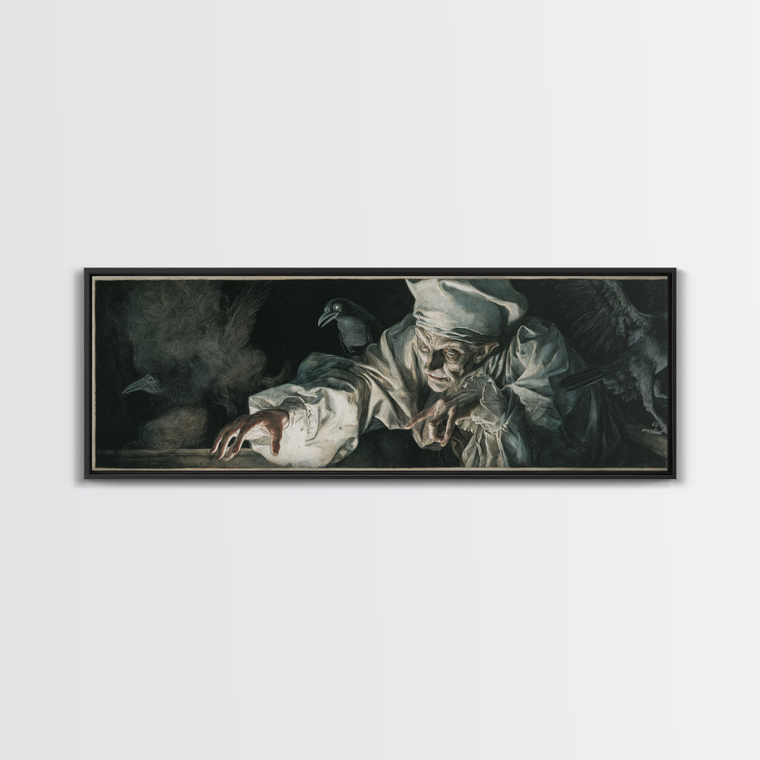 The Mirror Spirit, Dark Renaissance Art, Extra Wide Wall Art, Gothic Horror Wall Art, Framed Canvas Print, Halloween Wall Art