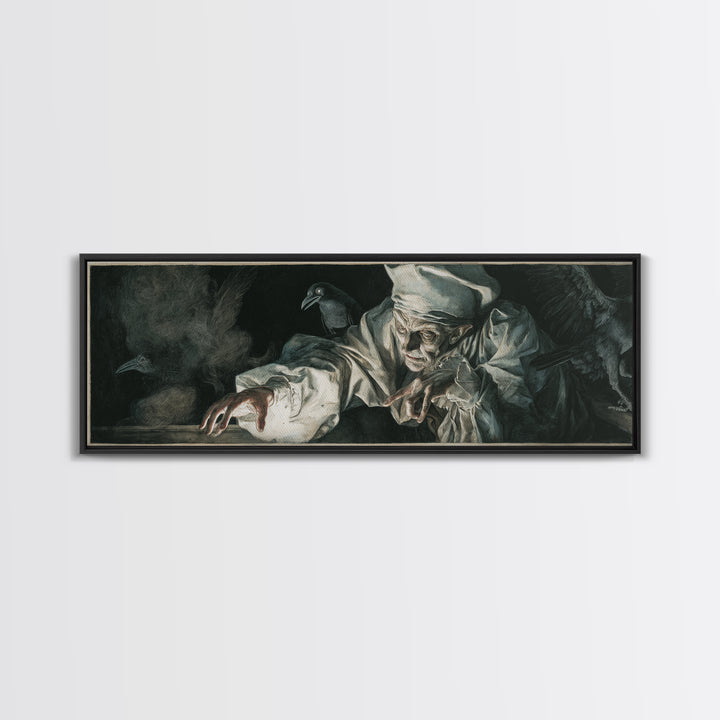 The Mirror Spirit, Dark Renaissance Art, Extra Wide Wall Art, Gothic Horror Wall Art, Framed Canvas Print, Halloween Wall Art
