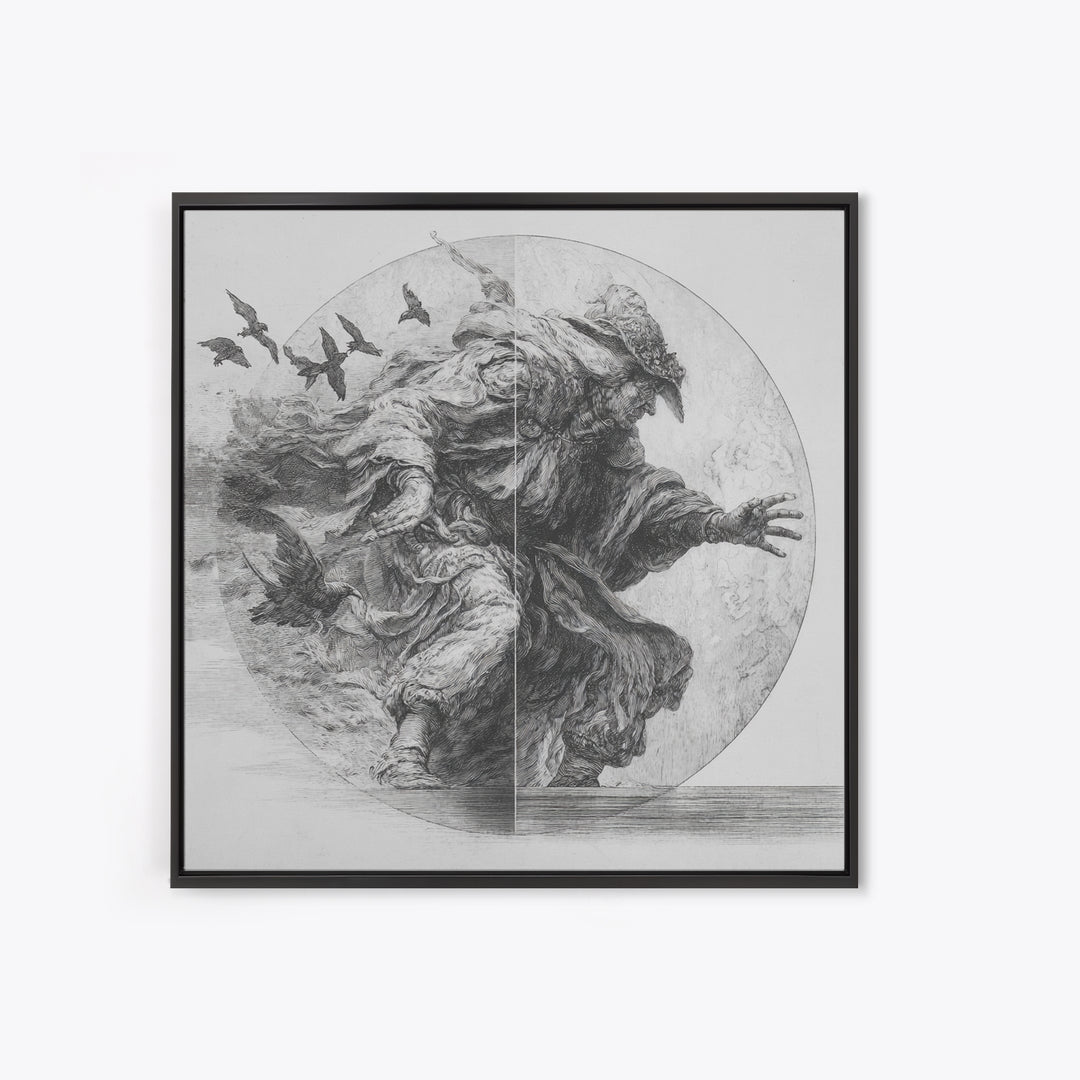 The Mirror Spirit, Renaissance Engraving Art, Square Wall Art, Macabre Wall Art, Canvas Print, Halloween Wall Art, Dark Fantasy Art