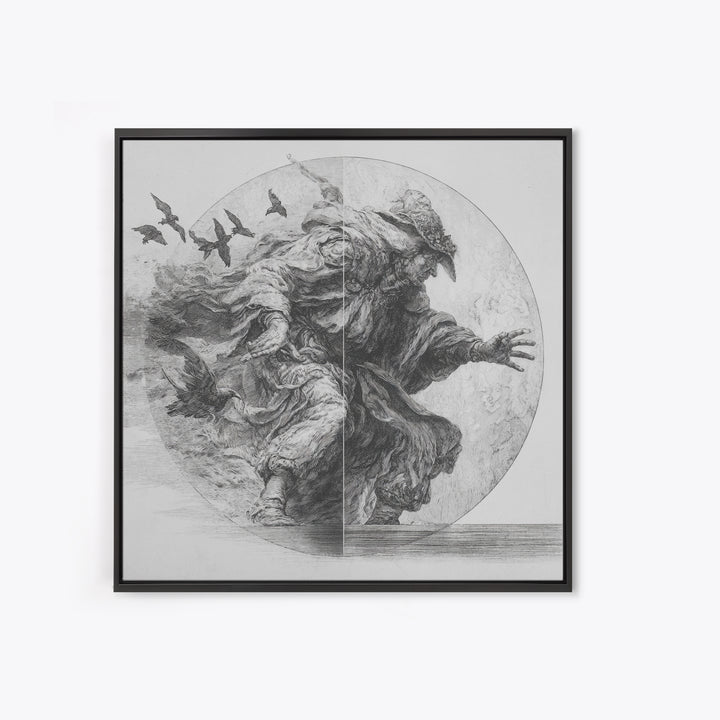 The Mirror Spirit, Renaissance Engraving Art, Square Wall Art, Macabre Wall Art, Canvas Print, Halloween Wall Art, Dark Fantasy Art