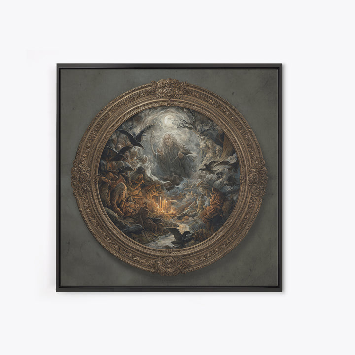 The Mirror Spirit, Baroque Witchcraft Art, Square Wall Art, Dark Fantasy Wall Art, Framed Canvas Print, Halloween Wall Art