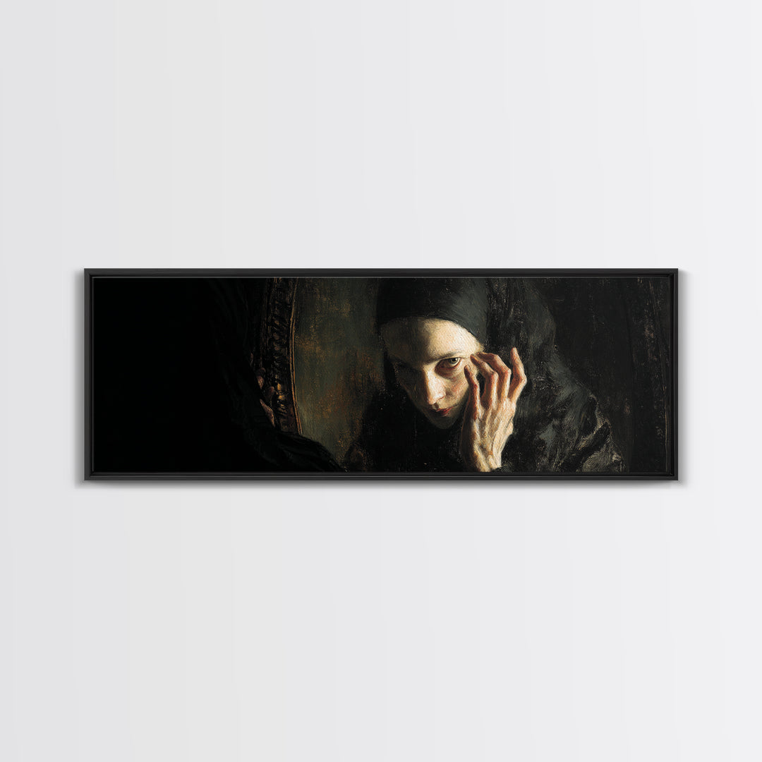 The Mirror Spirit, Dark Romantic Horror Art, Extra Wide Wall Art, Dark Fantasy Wall Art, Canvas Print, Halloween Wall Art