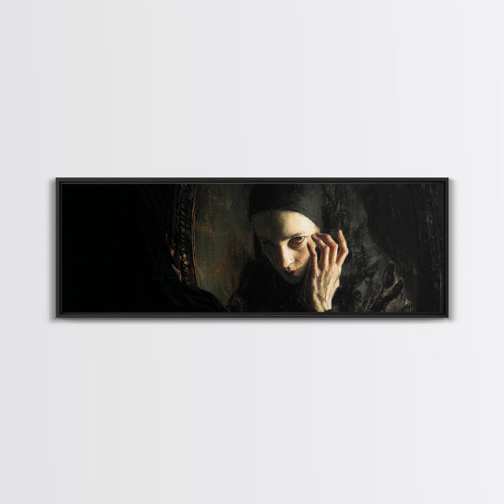 The Mirror Spirit, Dark Romantic Horror Art, Extra Wide Wall Art, Dark Fantasy Wall Art, Canvas Print, Halloween Wall Art