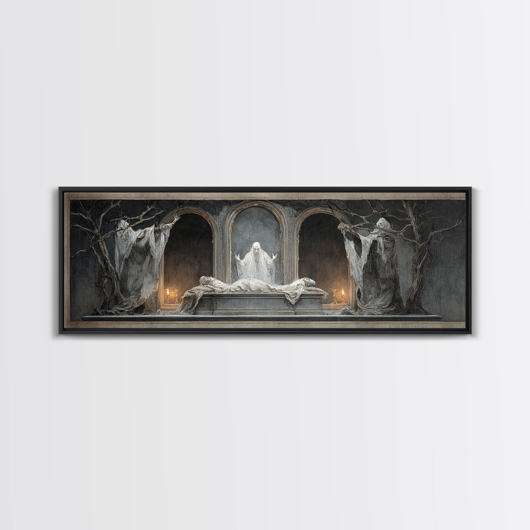 The Mirror Spirit, Gothic Nightmare Art, Extra Wide Wall Art, Dark Fantasy Wall Art, Canvas Print, Halloween Wall Art, Halloween Decor