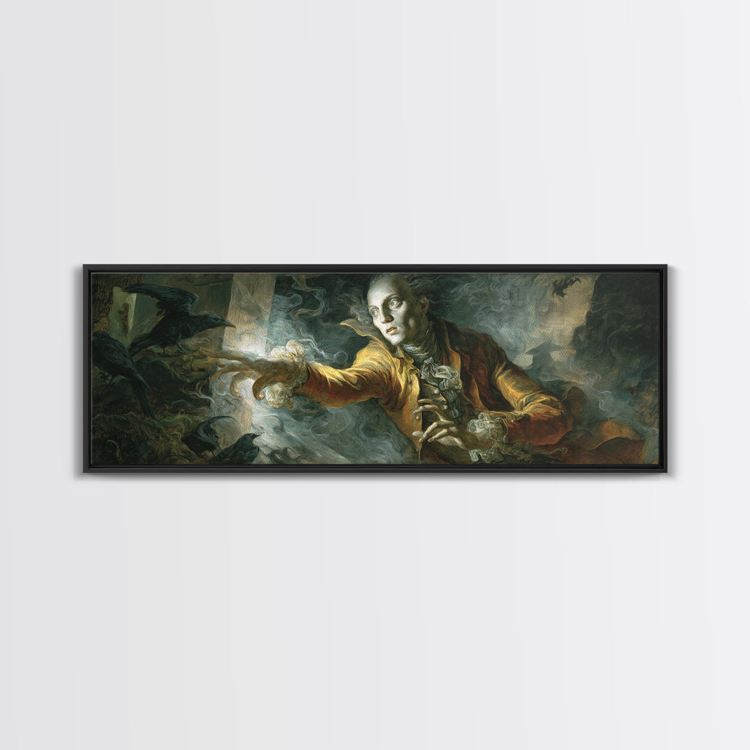 The Mirror Spirit, Visionary Gothic Art, Extra Wide Wall Art, Macabre Wall Art, Framed Canvas Print, Halloween Wall Art