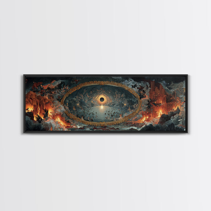 The Mirror Spirit, Apocalyptic Romantic Art, Extra Wide Wall Art, Dark Halloween Decor, Framed Canvas Print, Halloween Wall Art