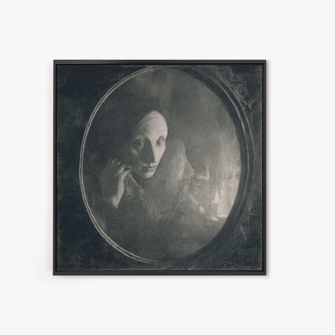 The Mirror Spirit, Symbolist Dream Art, Square Wall Art, Gothic Horror Wall Art, Framed Canvas Print, Halloween Wall Art