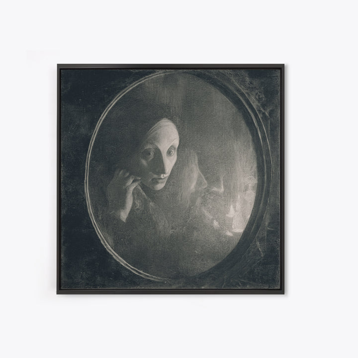 The Mirror Spirit, Symbolist Dream Art, Square Wall Art, Gothic Horror Wall Art, Framed Canvas Print, Halloween Wall Art