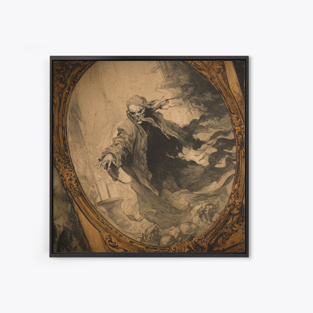 The Mirror Spirit, Decadent Gothic Art, Square Wall Art, Dark Halloween Decor, Framed Canvas Print, Halloween Wall Art