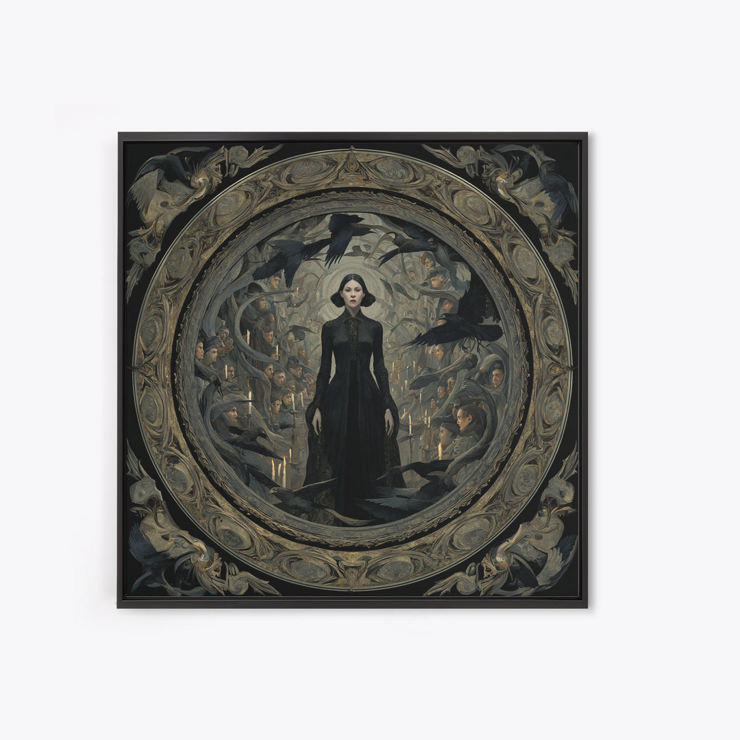 The Mirror Spirit, Dark Symbolist Art, Square Wall Art, Dark Halloween Decor, Framed Canvas Print, Halloween Wall Art