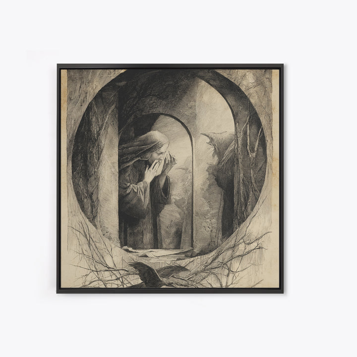 The Mirror Spirit, Expressionist Nightmare Art, Square Wall Art, Gothic Horror Wall Art, Canvas Print, Halloween Wall Art