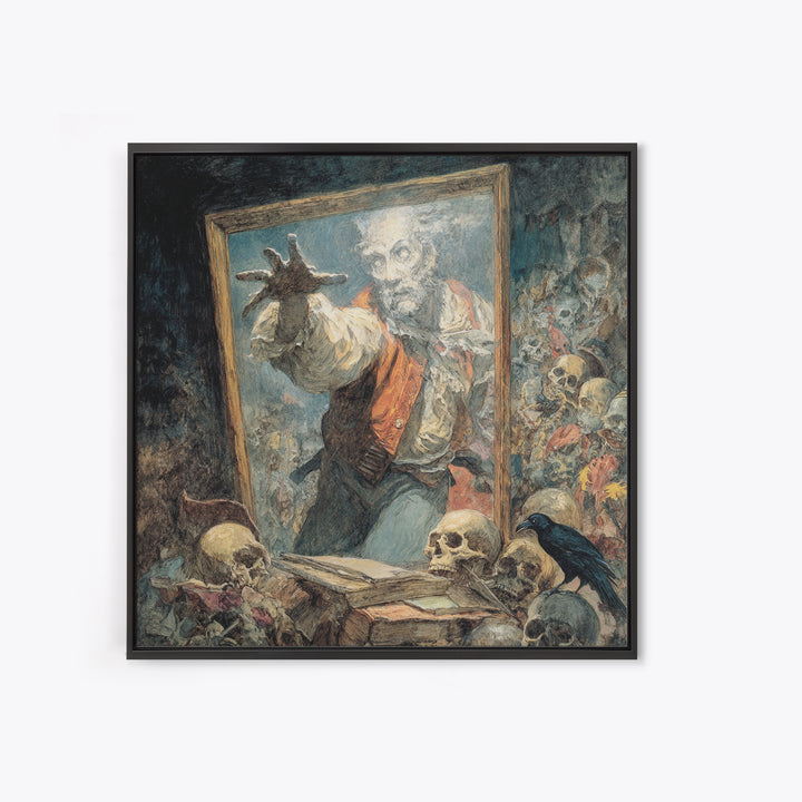 The Mirror Spirit, Grotesque Carnival Art, Square Wall Art, Dark Fantasy Wall Art, Framed Canvas Print, Halloween Wall Art