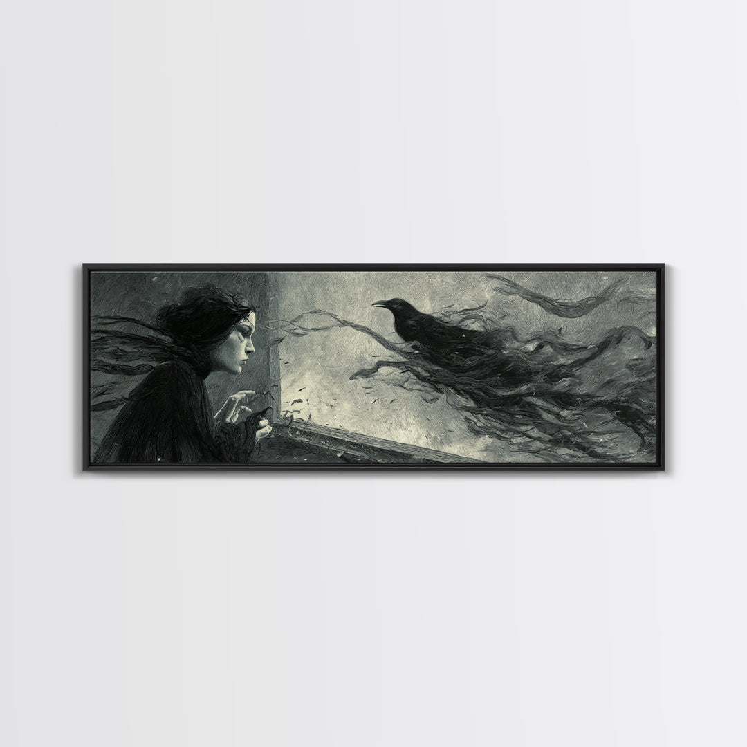 The Mirror Spirit, Expressionist Gothic Art, Extra Wide Wall Art, Macabre Wall Art, Framed Canvas Print, Halloween Wall Art