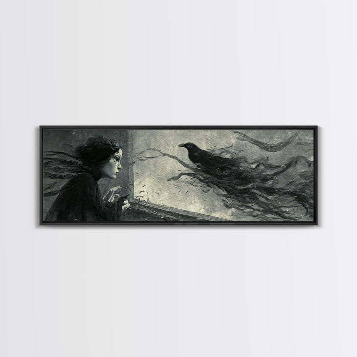 The Mirror Spirit, Expressionist Gothic Art, Extra Wide Wall Art, Macabre Wall Art, Framed Canvas Print, Halloween Wall Art