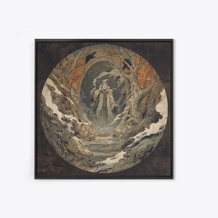 The Mirror Spirit, Gothic Storybook Art, Square Wall Art, Dark Halloween Decor, Canvas Print, Halloween Wall Art, Statement Wall Art