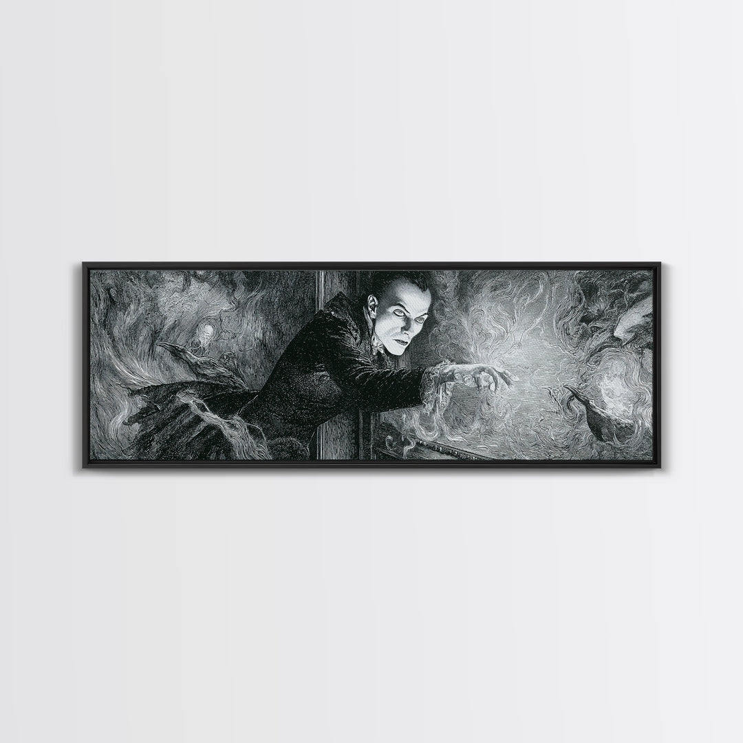 The Mirror Spirit, Victorian Macabre Art, Extra Wide Wall Art, Macabre Wall Art, Framed Canvas Print, Halloween Wall Art