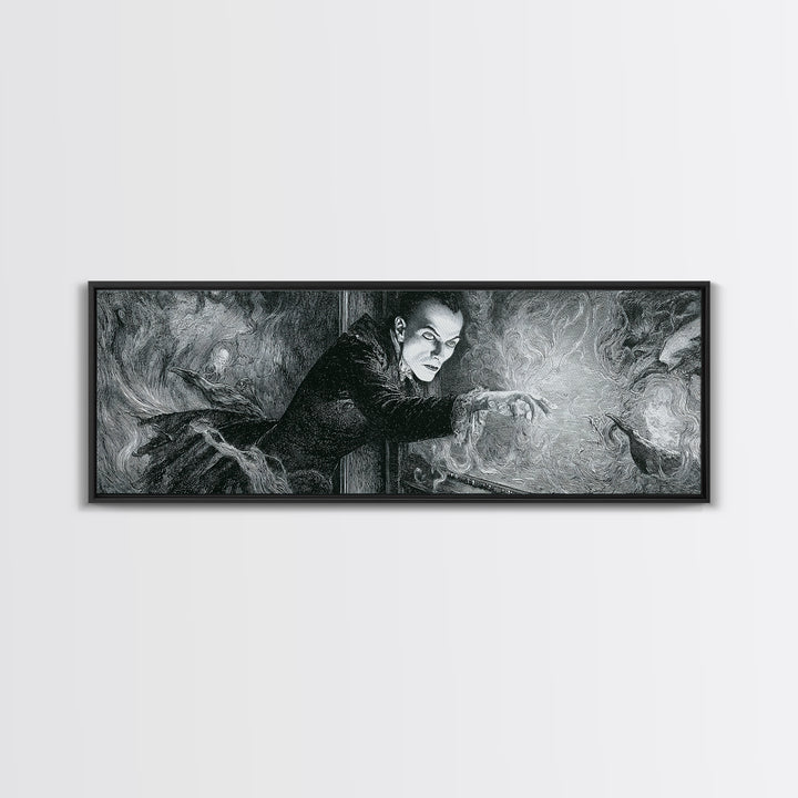 The Mirror Spirit, Victorian Macabre Art, Extra Wide Wall Art, Macabre Wall Art, Framed Canvas Print, Halloween Wall Art