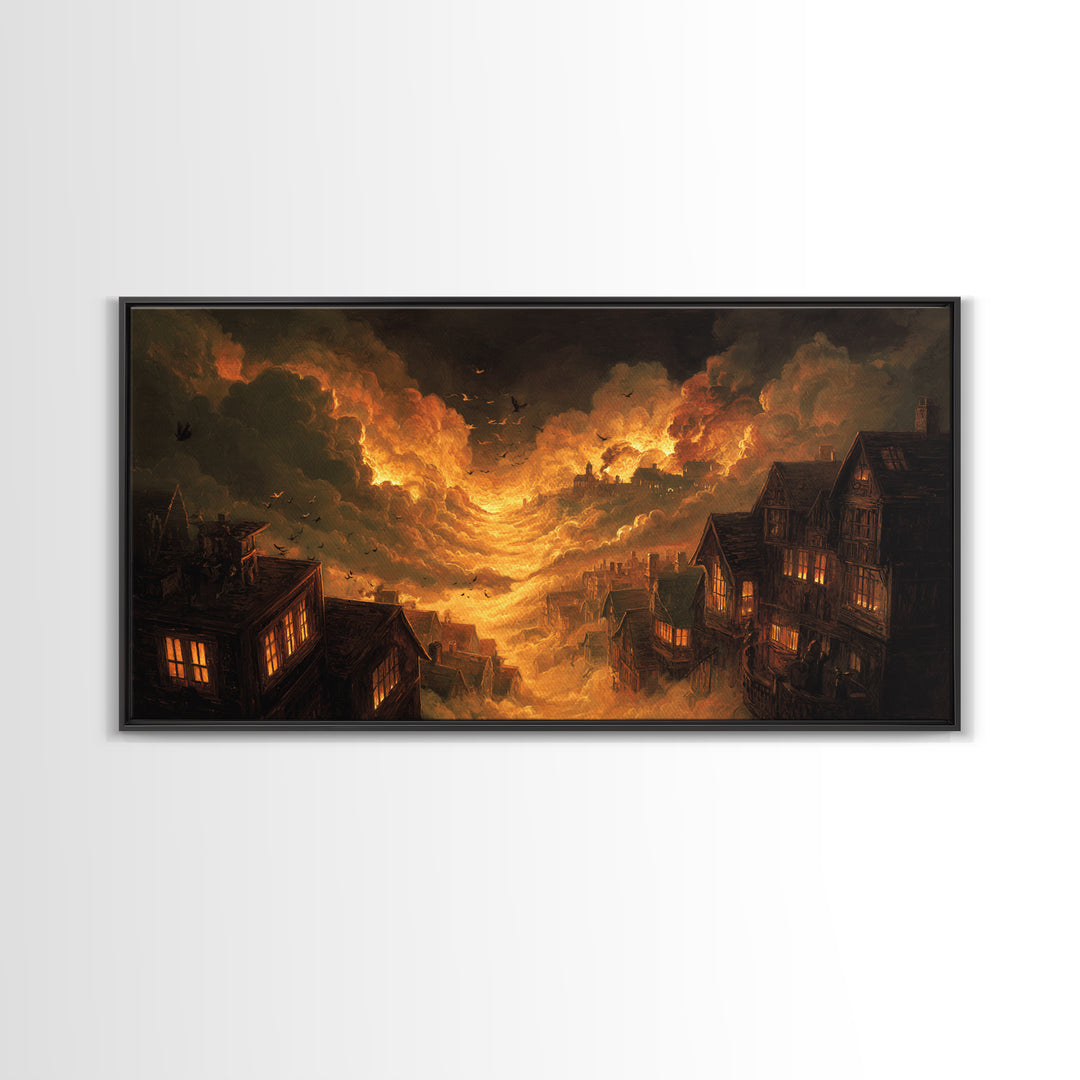 The Attic Whisperer, Apocalyptic Romantic Art, Wide Panoramic Art, Macabre Wall Art, Canvas Print, Halloween Wall Art, Statement Wall Art
