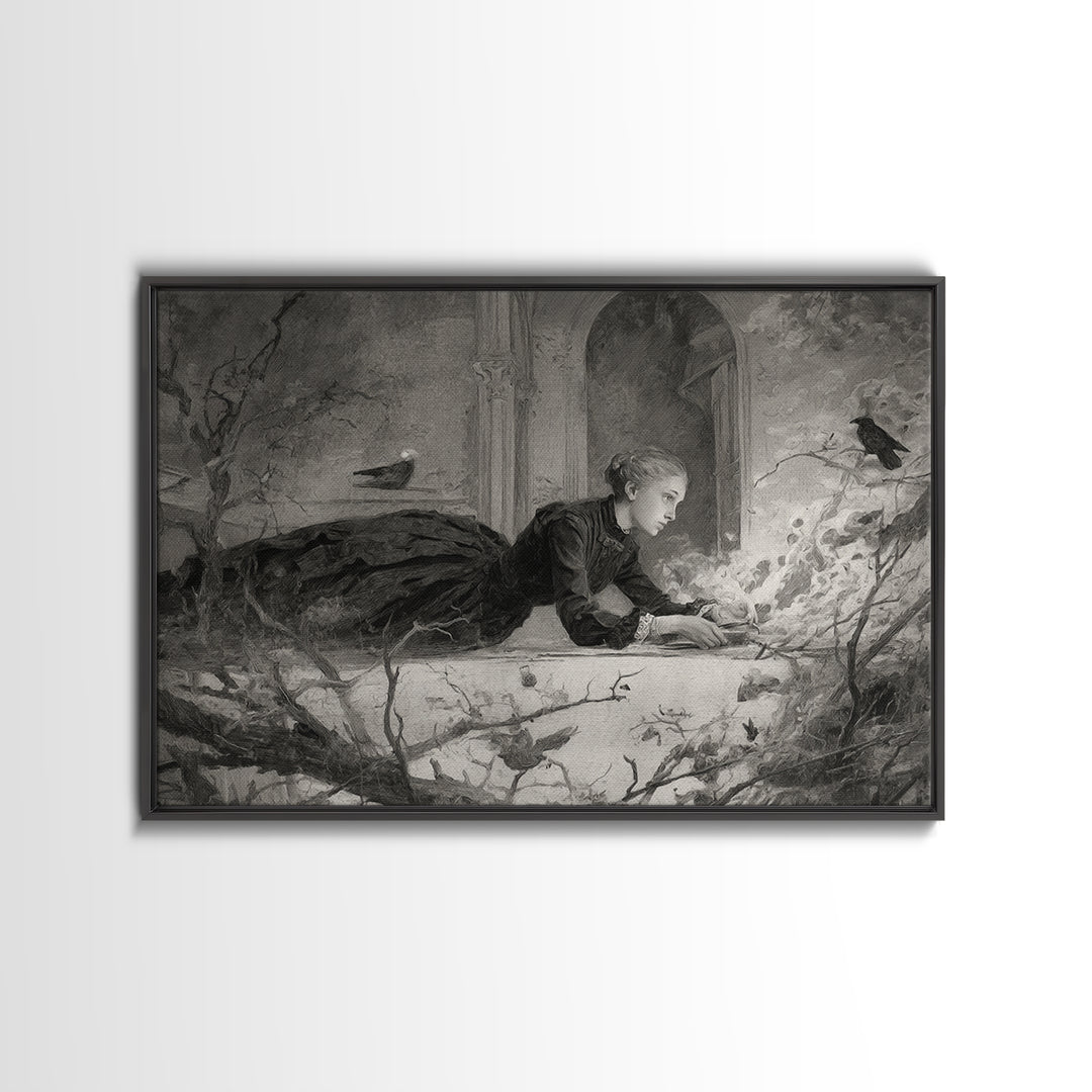 The Attic Whisperer, Symbolist Dream Art, Landscape Wall Art, Macabre Wall Art, Canvas Print, Halloween Wall Art, Halloween Decor